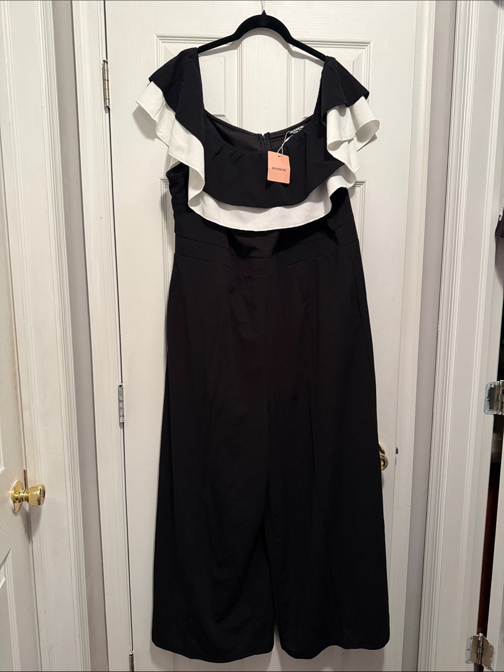 BloomChic Black and White Ruffle Wide Leg Jumpsuit